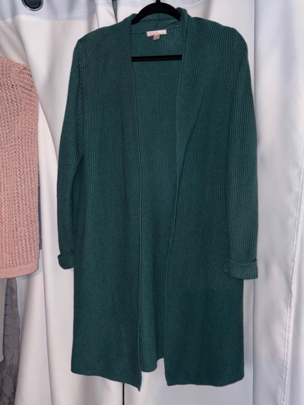 Open-Front Long Ribbed Cardigan Sweater